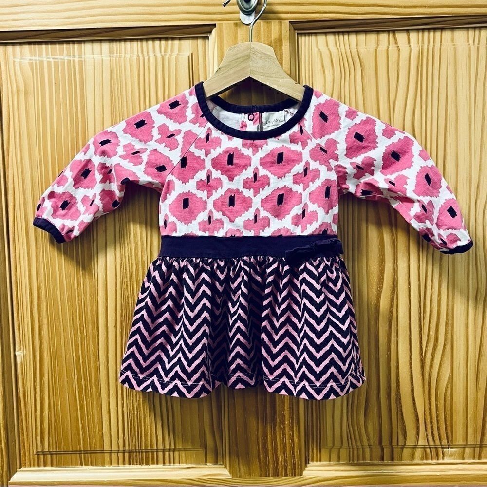 Origany organic cotton eco friendly pink purple white pattern long sleeve dress
